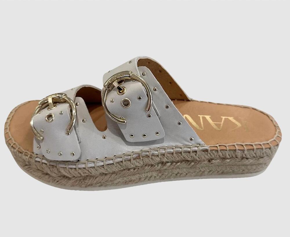 NEW KANNA women's candy double buckle slide sandal in white